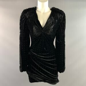 VERSACE FW2018 Size 6 Black Acetate & Silk Rhinestones V Neck Cocktail Dress